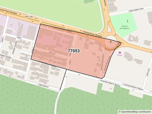 Mapa del código postal 77053, Chetumal, Quintana Roo