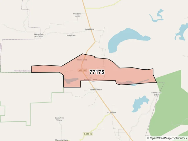 Mapa del código postal 77175, Felipe Carrillo Puerto, Quintana Roo