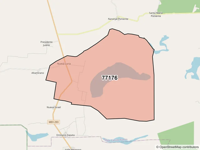 Mapa del código postal 77176, Felipe Carrillo Puerto, Quintana Roo