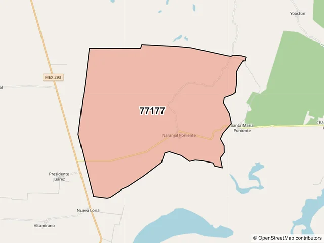Mapa del código postal 77177, Felipe Carrillo Puerto, Quintana Roo