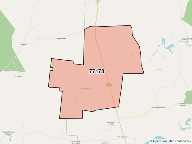 Mapa del código postal 77178, Felipe Carrillo Puerto, Quintana Roo