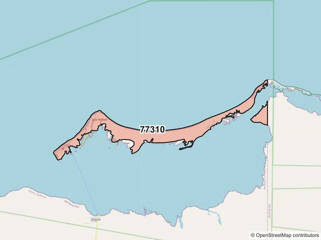 Mapa del código postal 77310, Lázaro Cárdenas, Quintana Roo