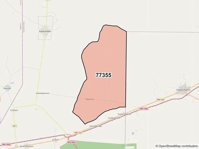 Mapa del código postal 77355, Lázaro Cárdenas, Quintana Roo