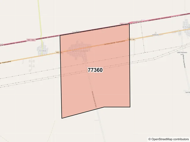 Mapa del código postal 77360, Lázaro Cárdenas, Quintana Roo