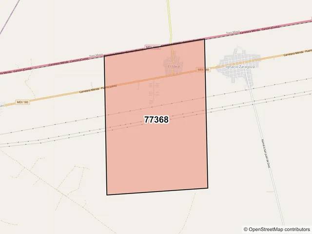 Mapa del código postal 77368, Lázaro Cárdenas, Quintana Roo