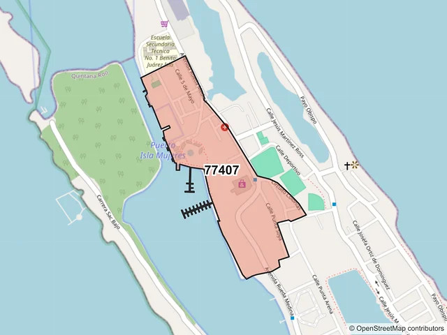 Mapa del código postal 77407, Isla Mujeres, Quintana Roo