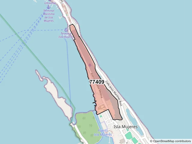 Mapa del código postal 77409, Isla Mujeres, Quintana Roo