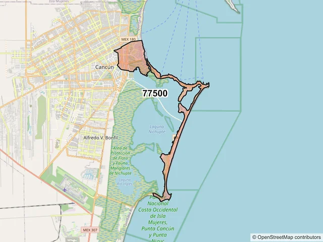 Mapa del código postal 77500, Cancún, Quintana Roo