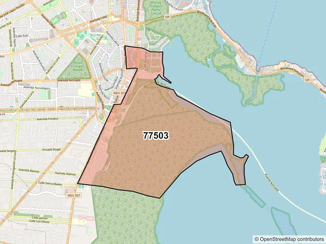 Mapa del código postal 77503, Cancún, Quintana Roo