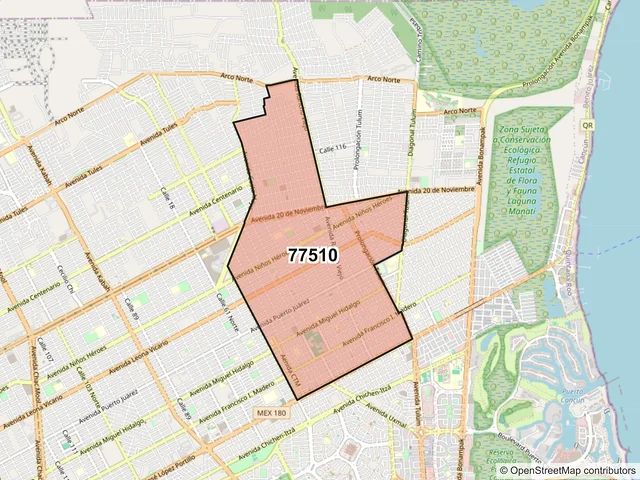 Mapa del código postal 77510, Cancún, Quintana Roo