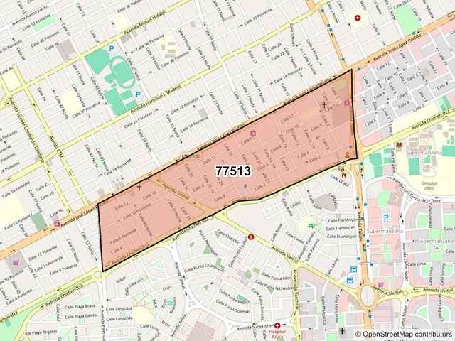Mapa del código postal 77513, Cancún, Quintana Roo