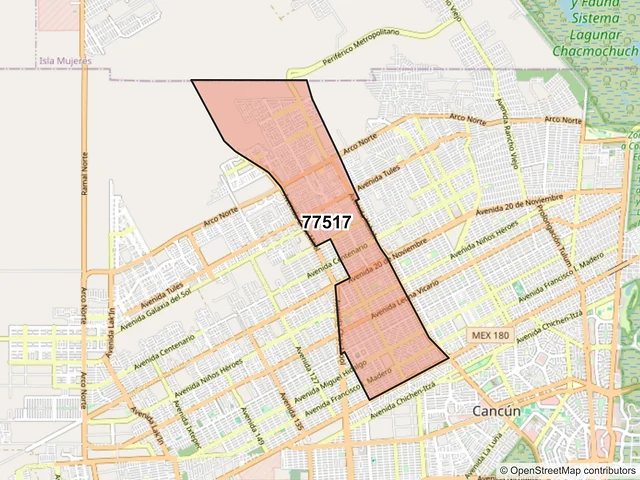 Mapa del código postal 77517, Cancún, Quintana Roo