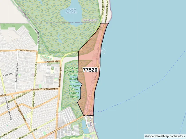 Mapa del código postal 77520, Cancún, Quintana Roo