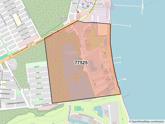 Mapa del código postal 77525, Cancún, Quintana Roo