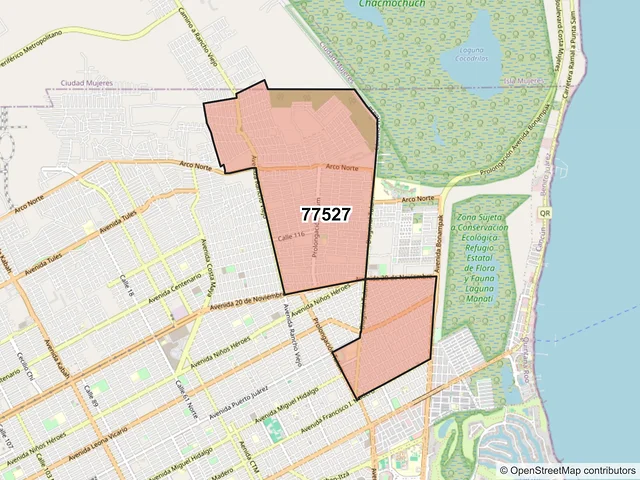 Mapa del código postal 77527, Cancún, Quintana Roo