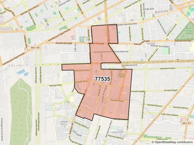 Mapa del código postal 77535, Cancún, Quintana Roo