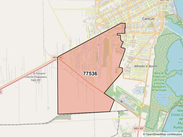 Mapa del código postal 77536, Cancún, Quintana Roo