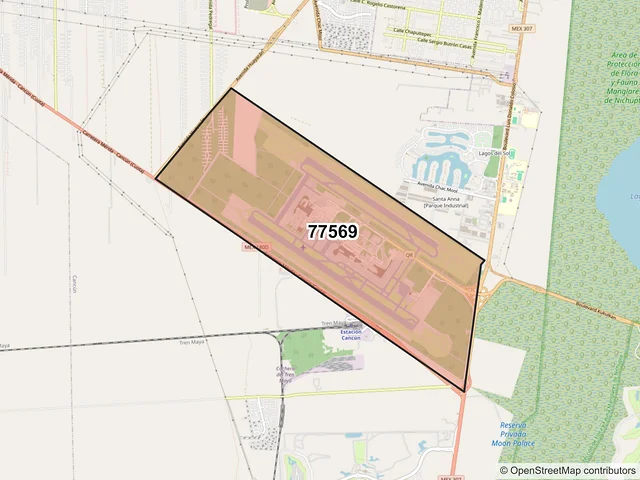 Mapa del código postal 77569, Benito Juárez, Quintana Roo