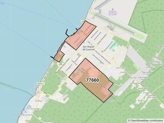 Mapa del código postal 77660, Cozumel, Quintana Roo