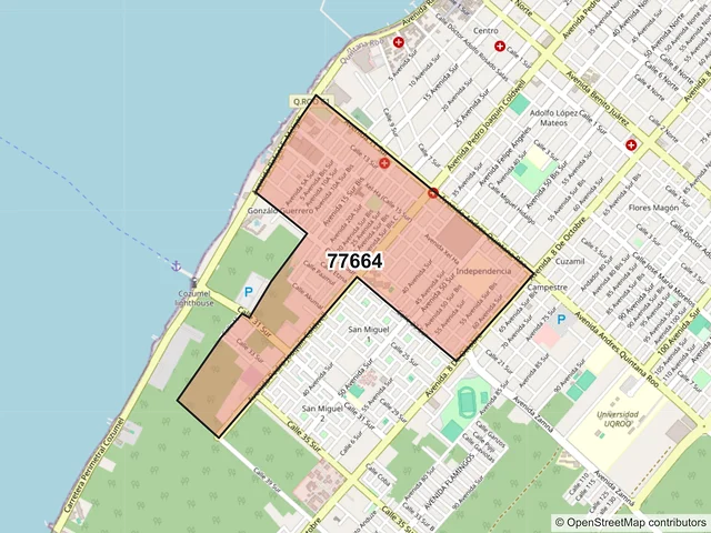 Mapa del código postal 77664, Cozumel, Quintana Roo