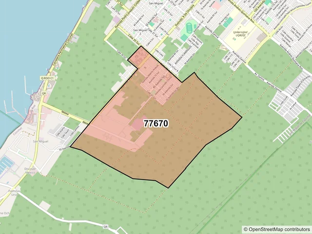 Mapa del código postal 77670, Cozumel, Quintana Roo