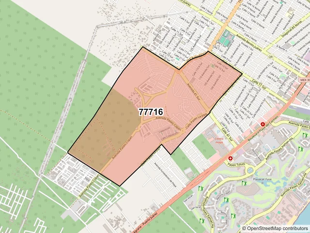 Mapa del código postal 77716, Playa del Carmen, Quintana Roo