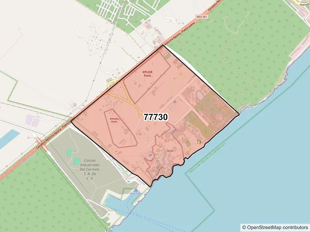 Mapa del código postal 77730, Solidaridad, Quintana Roo