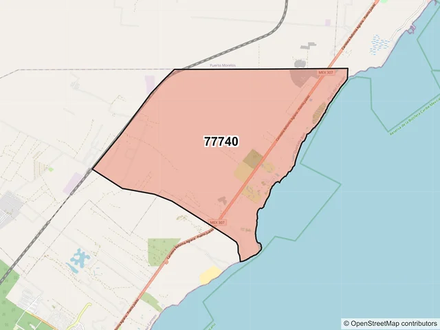 Mapa del código postal 77740, Solidaridad, Quintana Roo