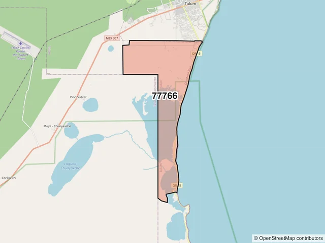 Mapa del código postal 77766, Tulum, Quintana Roo