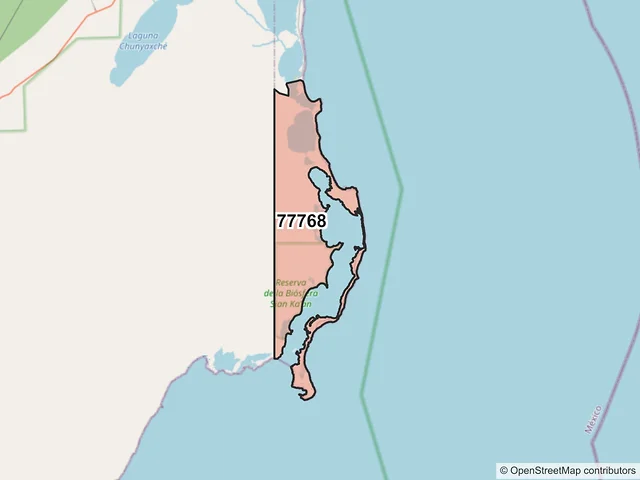 Mapa del código postal 77768, Tulum, Quintana Roo