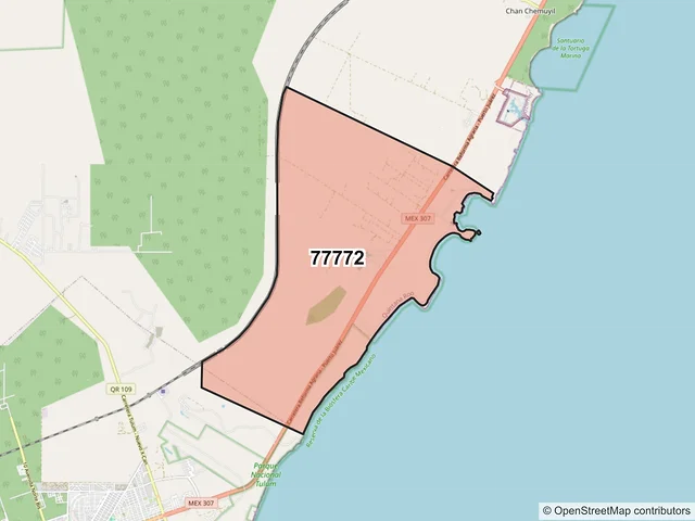 Mapa del código postal 77772, Tulum, Quintana Roo