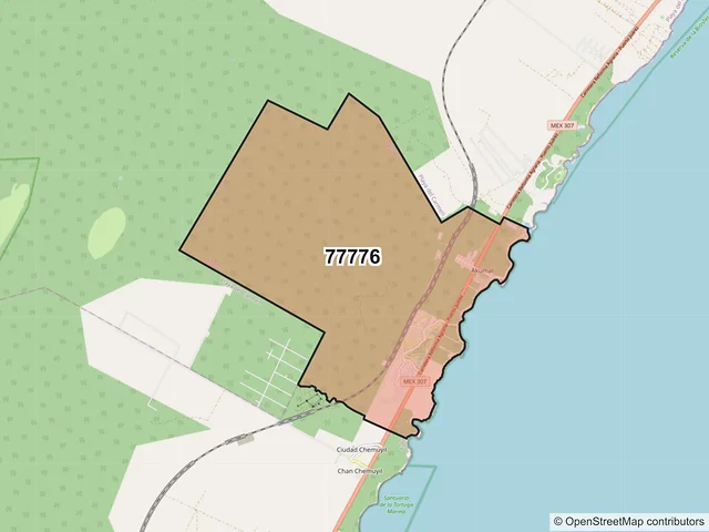Mapa del código postal 77776, Tulum, Quintana Roo