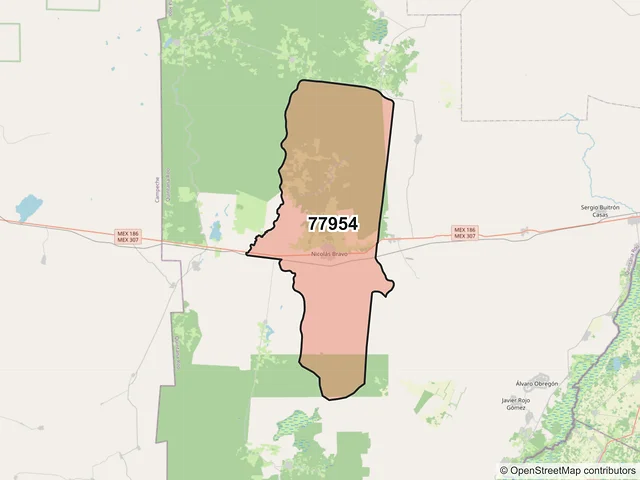 Mapa del código postal 77954, Othón P. Blanco, Quintana Roo