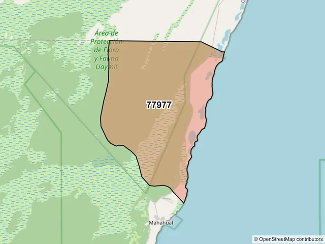 Mapa del código postal 77977, Othón P. Blanco, Quintana Roo
