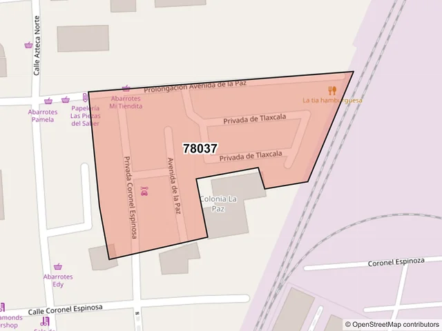 Mapa del código postal 78037, San Luis Potosí, San Luis Potosí