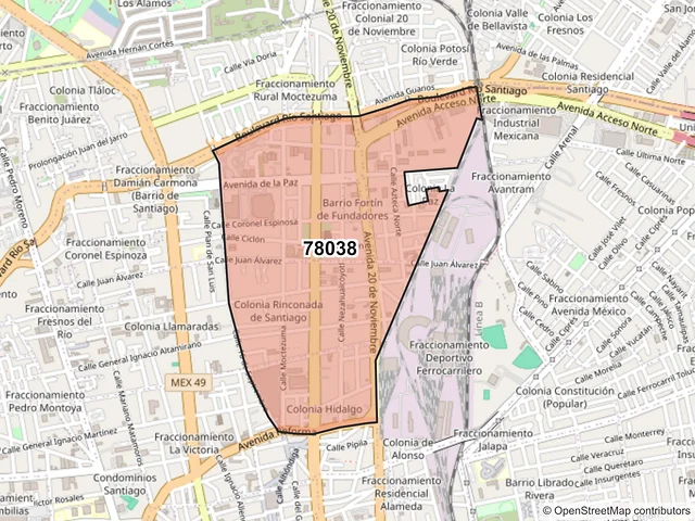 Mapa del código postal 78038, San Luis Potosí, San Luis Potosí