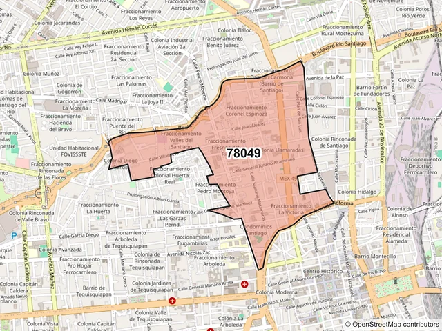 Mapa del código postal 78049, San Luis Potosí, San Luis Potosí