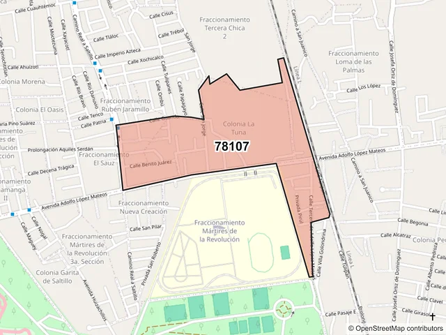Mapa del código postal 78107, San Luis Potosí, San Luis Potosí