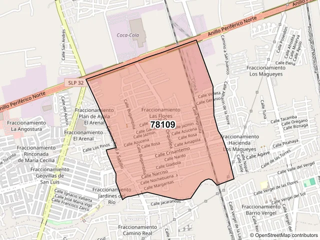 Mapa del código postal 78109, San Luis Potosí, San Luis Potosí