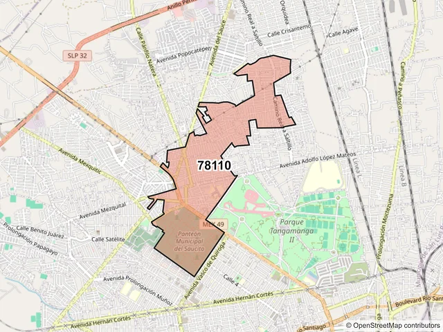 Mapa del código postal 78110, San Luis Potosí, San Luis Potosí