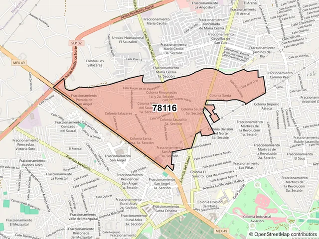 Mapa del código postal 78116, San Luis Potosí, San Luis Potosí
