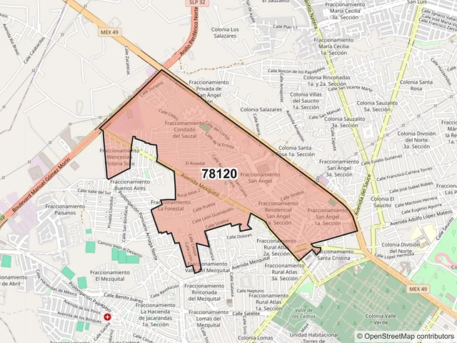 Mapa del código postal 78120, San Luis Potosí, San Luis Potosí