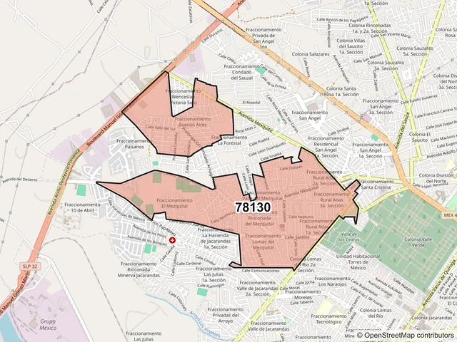 Mapa del código postal 78130, San Luis Potosí, San Luis Potosí