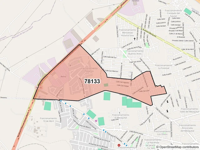 Mapa del código postal 78133, San Luis Potosí, San Luis Potosí
