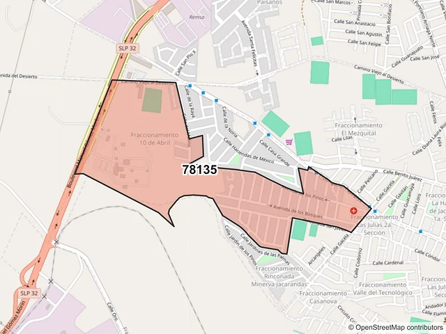 Mapa del código postal 78135, San Luis Potosí, San Luis Potosí