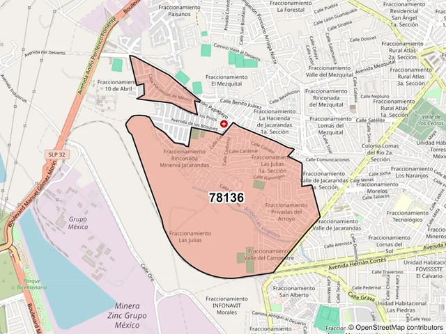 Mapa del código postal 78136, San Luis Potosí, San Luis Potosí