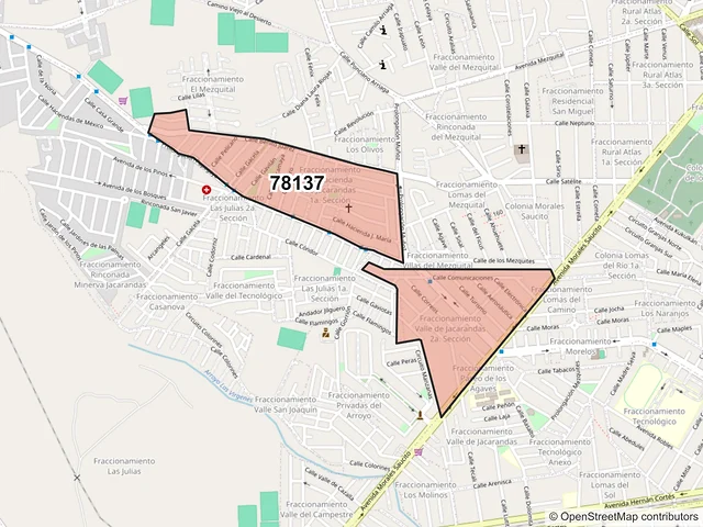 Mapa del código postal 78137, San Luis Potosí, San Luis Potosí