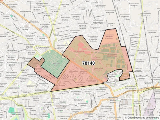 Mapa del código postal 78140, San Luis Potosí, San Luis Potosí