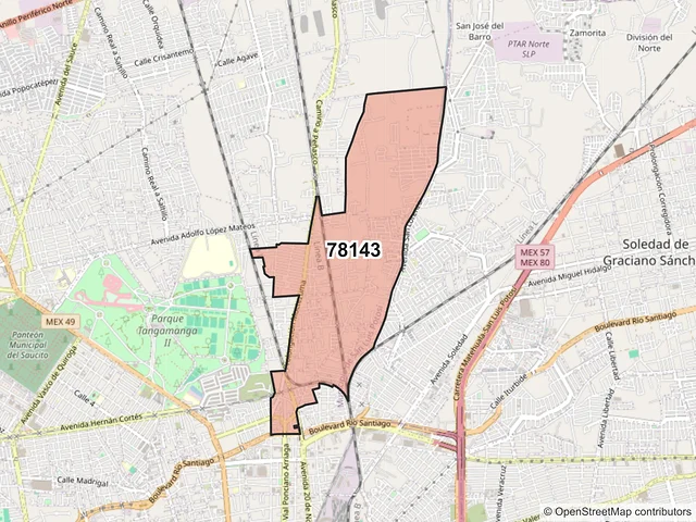 Mapa del código postal 78143, San Luis Potosí, San Luis Potosí
