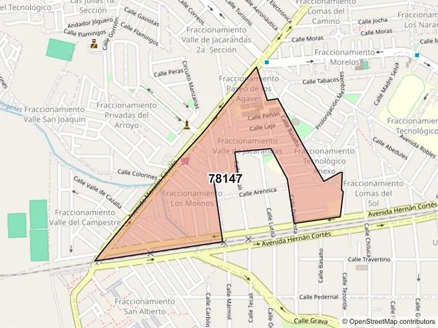 Mapa del código postal 78147, San Luis Potosí, San Luis Potosí